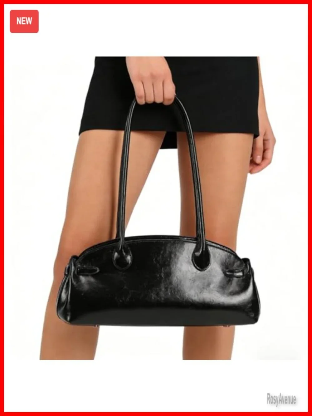 Vintage Shoulder Bag Glossy Faux Leather Dome Hobo Purse